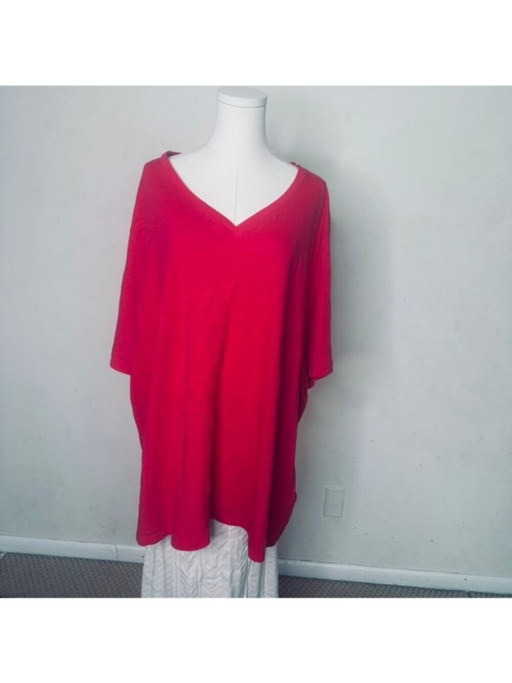 Liz & Me For Catherines Womens 3X Red V-Neck Tunic Top Cotton Relaxed Soft